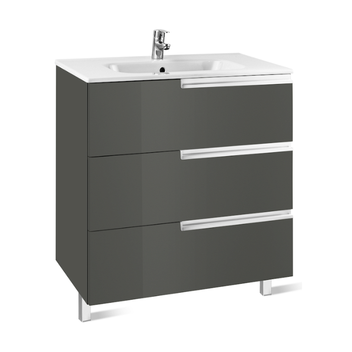 Mobiletto da bagno con lavabo e 3 cassetti larghezza 80 cm colore grigio Unik Family Victoria-N Roca