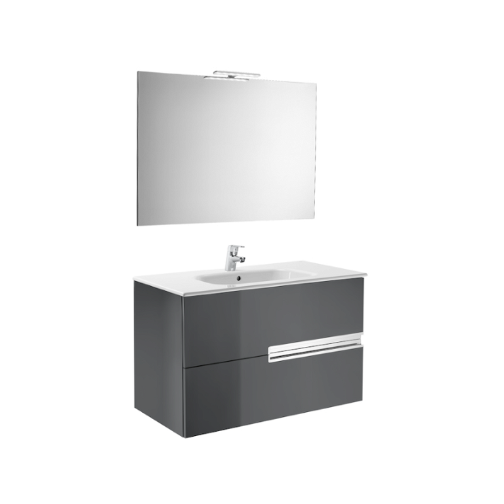Conjunto de baño con espejo con luz LED de 80x46x56,5 cm de color gris Victoria-N Roca