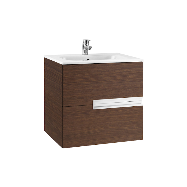 Mueble de baño con lavabo y 2 cajones de 70 cm de ancho color wengué Unik Victoria-N Roca
