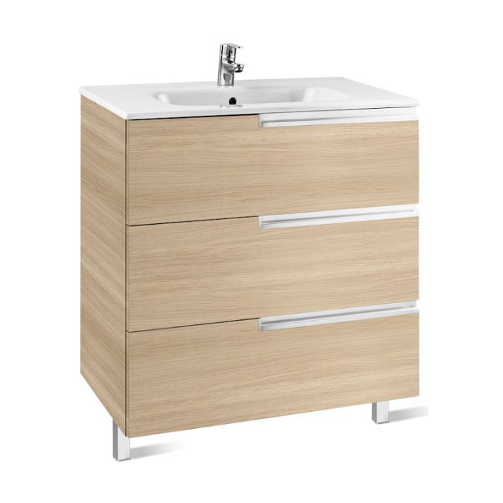Mueble de baño con lavabo y 3 cajones de 70 cm de ancho color roble Unik Family Victoria-N Roca