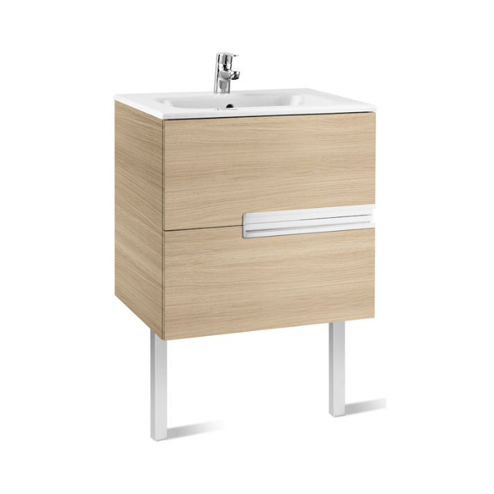 Meuble de salle de bains avec plan vasque et 2 tiroirs de 60 cm couleur chêne Unik Victoria-N Roca