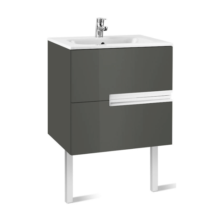 Meuble de salle de bains avec plan vasque et 2 tiroirs de 60 cm couleur grise Unik Victoria-N Roca
