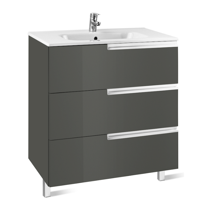 Mueble de baño con lavabo y 3 cajones de 60 cm de ancho color gris Unik Family Victoria-N Roca
