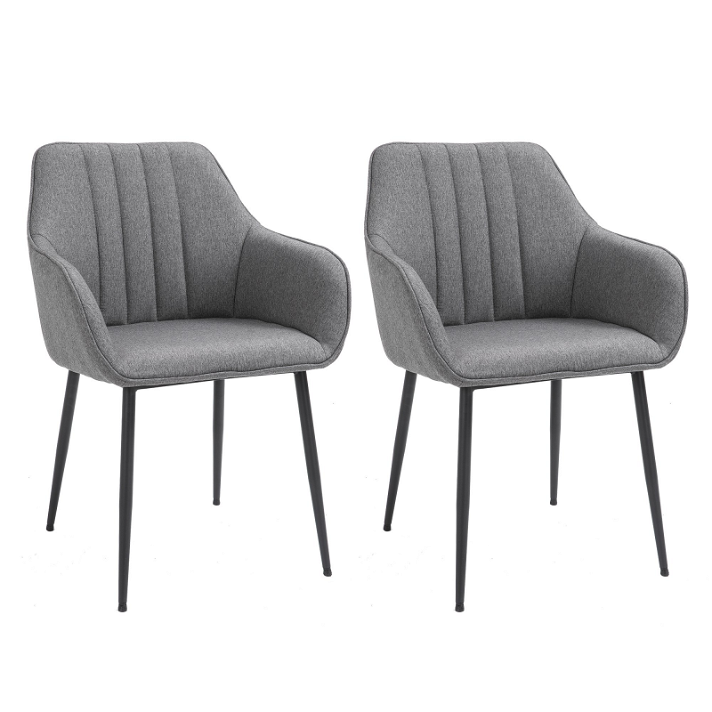 Set de 2 sillas tapizadas en lino suave y transpirable en color gris con patas metálicas HomCom