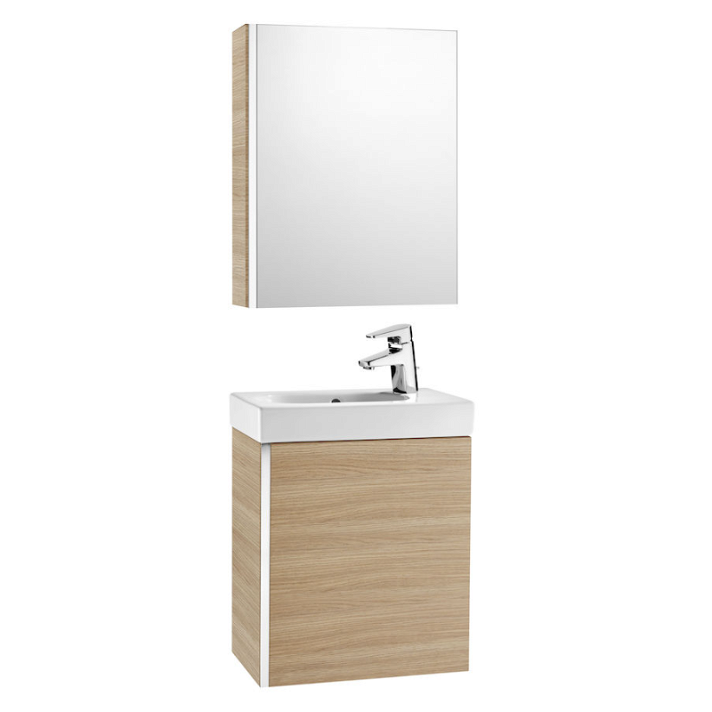 Conjunto de baño con armario de dos estantes de 45 cm de color roble texturizado Mini Roca
