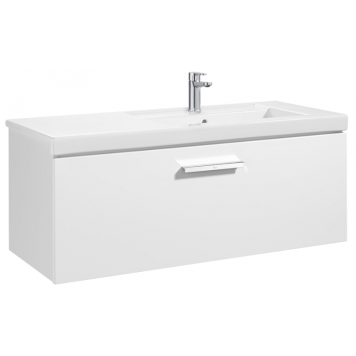 Mobiletto da bagno con lavabo a destra e 1 cassetto largo 110 cm in bianco lucido Unik Prisma Roca