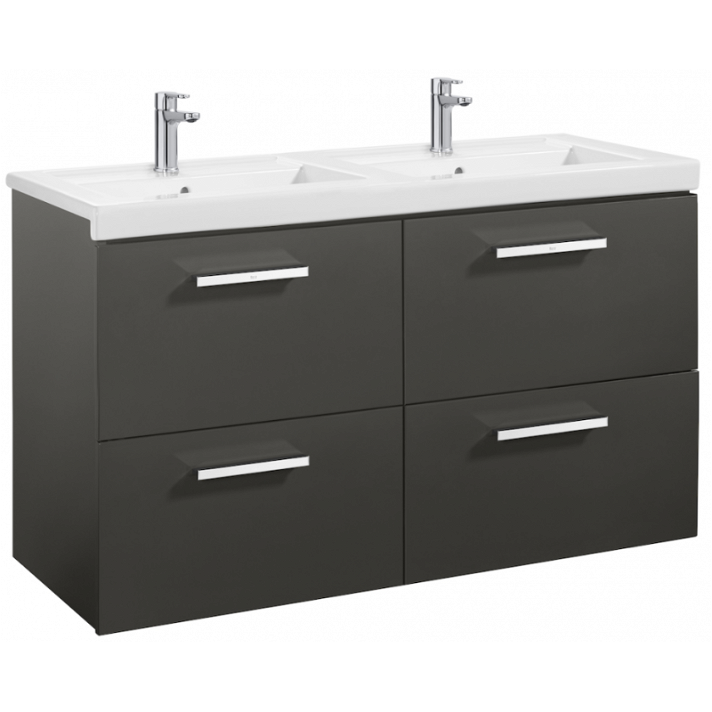 Meuble de salle de bains plan double vasque et 4 tiroirs de 120 cm double gris anthracite Unik Prisma Roca