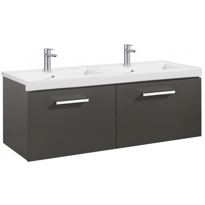 Meuble de salle de bains plan double vasque de 120 cm gris anthracite Unik Prisma Roca
