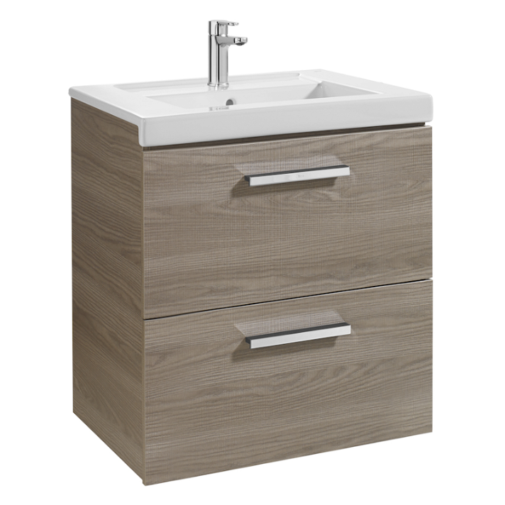Mueble de baño con lavabo y dos cajones de 60 cm de ancho color fresno Unik Prisma Roca