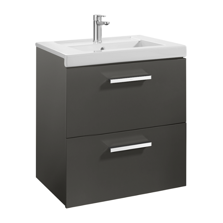 Mobile da bagno con lavabo e due cassetti larghi 60 cm in colore grigio antracite Unik Prisma Roca