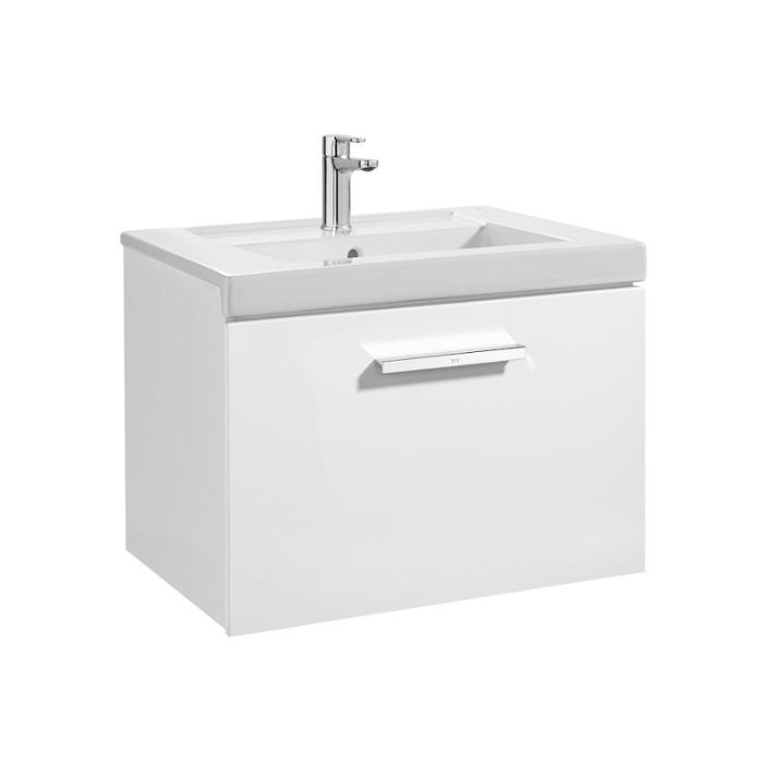 Mueble de baño con lavabo y un cajón de 60 cm de ancho color blanco brillo Unik Prisma Roca