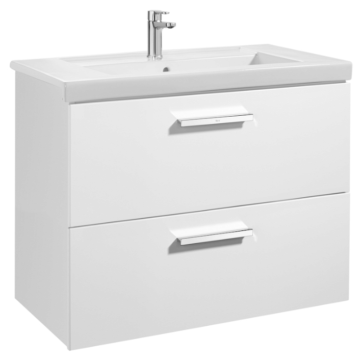 Meuble de salle de bains de 80 cm avec plan vasque et 2 tiroirs blanc brillant Unik Prisma Roca