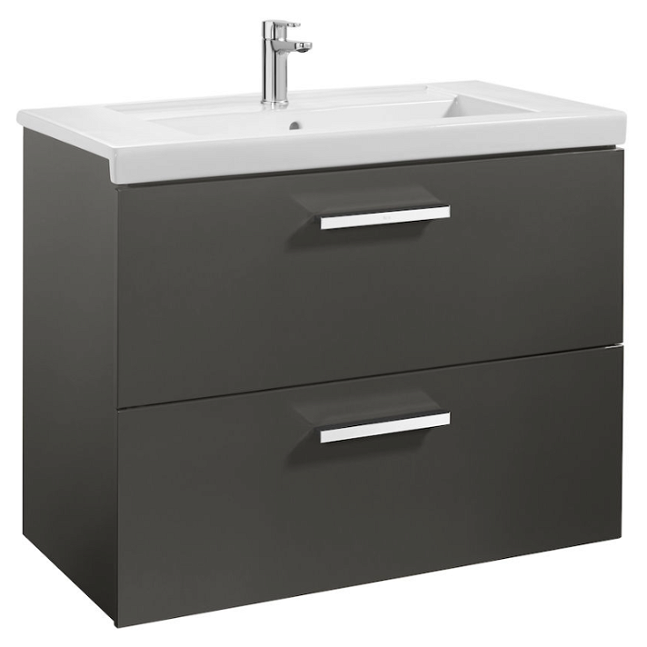 Mueble de baño con lavabo y 2 cajones de 80 cm de ancho color gris antracita Unik Prisma Roca
