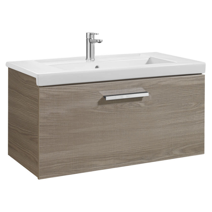Meuble de salle de bains avec plan vasque et 1 tiroir de 80 cm frêne Unik Prisma Roca