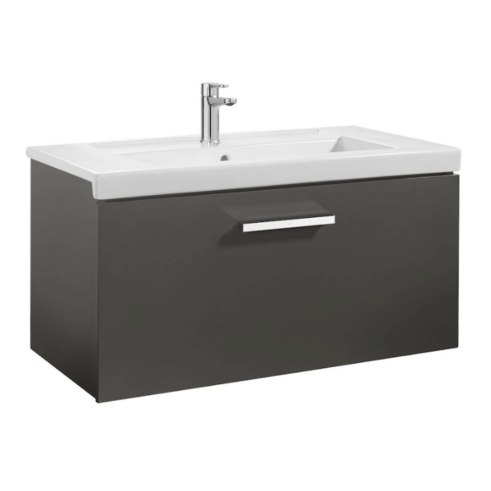 Meuble de salle de bains avec plan vasque et 1 tiroir de 80 cm gris anthracite Unik Prisma Roca