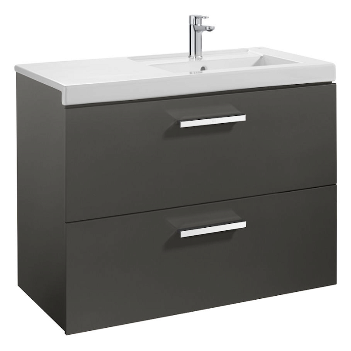 Mobiletto da bagno con lavabo a destra e 2 cassetti largo 90 cm in grigio antracite Unik Prisma Roca