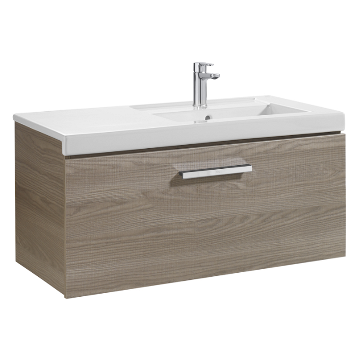 Mueble de baño con lavabo derecho y 1 cajón de 90 cm de ancho color fresno Prisma Roca