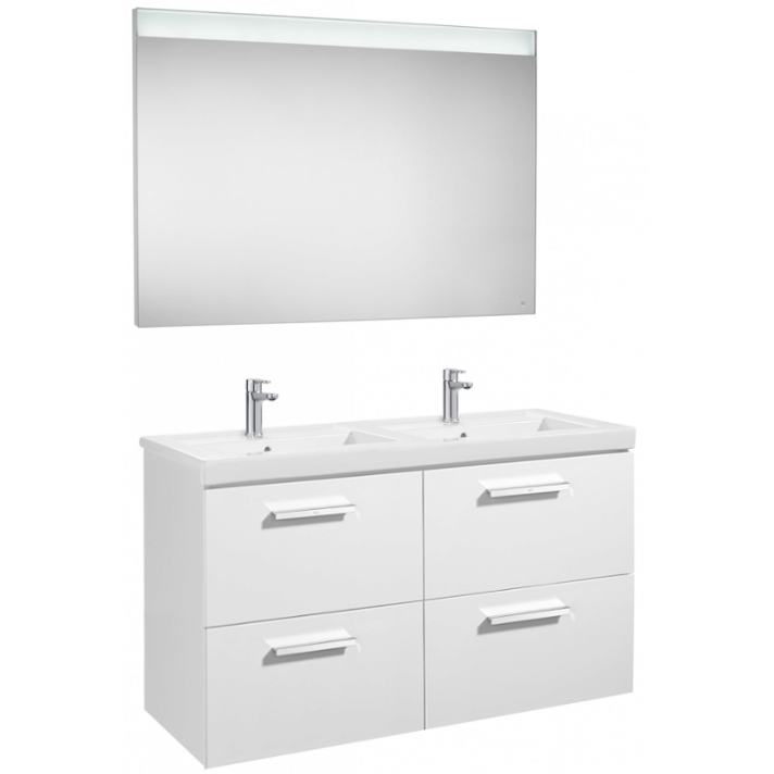 Ensemble de salle de bains avec plan vasque double de 120 cm blanc brillant Pack Prisma Roca