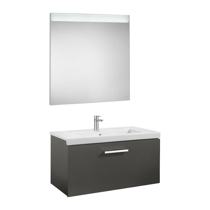 Conjunto de baño de 80 cm fabricado en materiales varios de color gris antracita Pack Prisma Roca