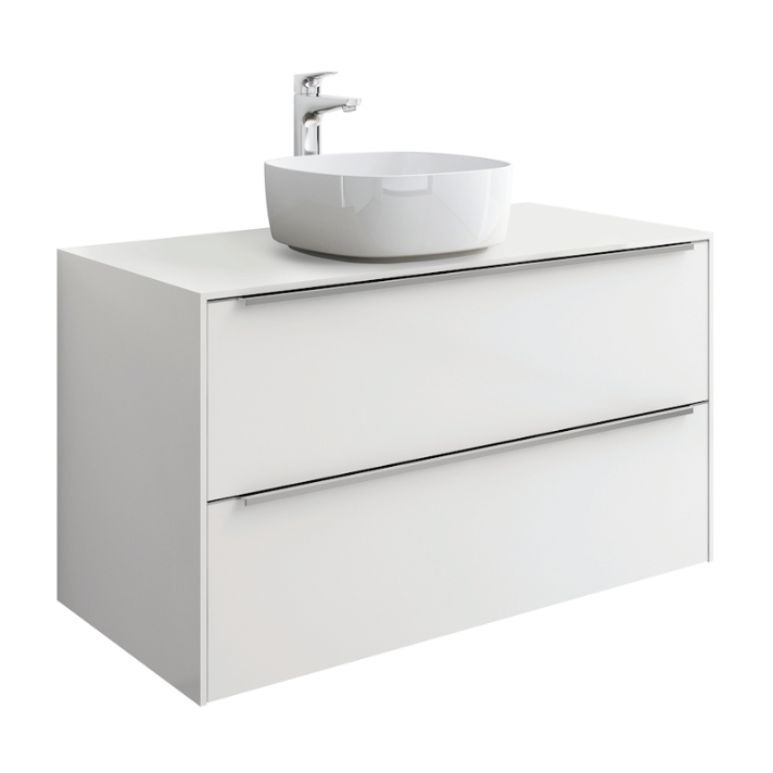 Mobiletto da bagno con lavabo da appoggio e 2 cassetti larghezza 100 cm colore bianco Inspira Round Roca