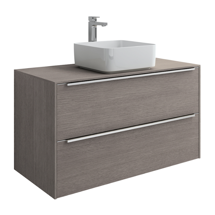 Meuble de salle de bains avec vasque sur plan et 2 tiroirs de 100 cm chêne Inspira Square Roca