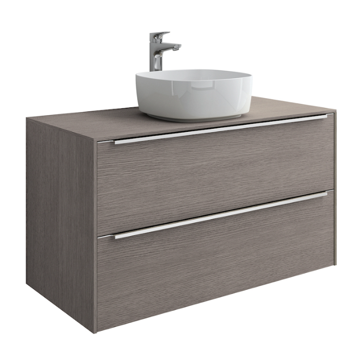Mobile da bagno Inspira Round Roca color rovere con lavabo e 2 cassetti largo 100 cm
