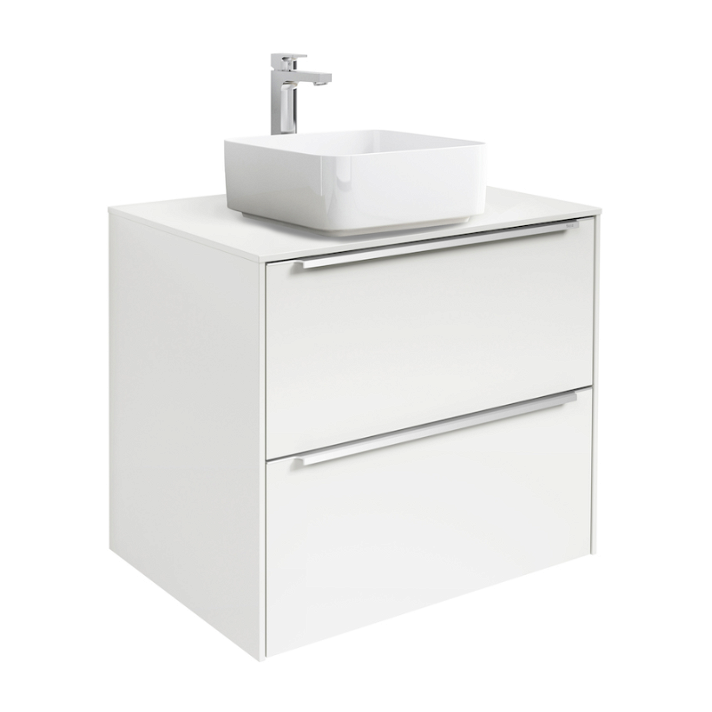 Mueble de baño con lavabo sobre encimera y 2 cajones de 60 cm de ancho color blanco Inspira Square Roca