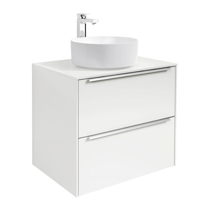 Mobiletto da bagno con piano di lavoro e 2 cassetti largo 60 cm colore bianco Inspira Round Roca