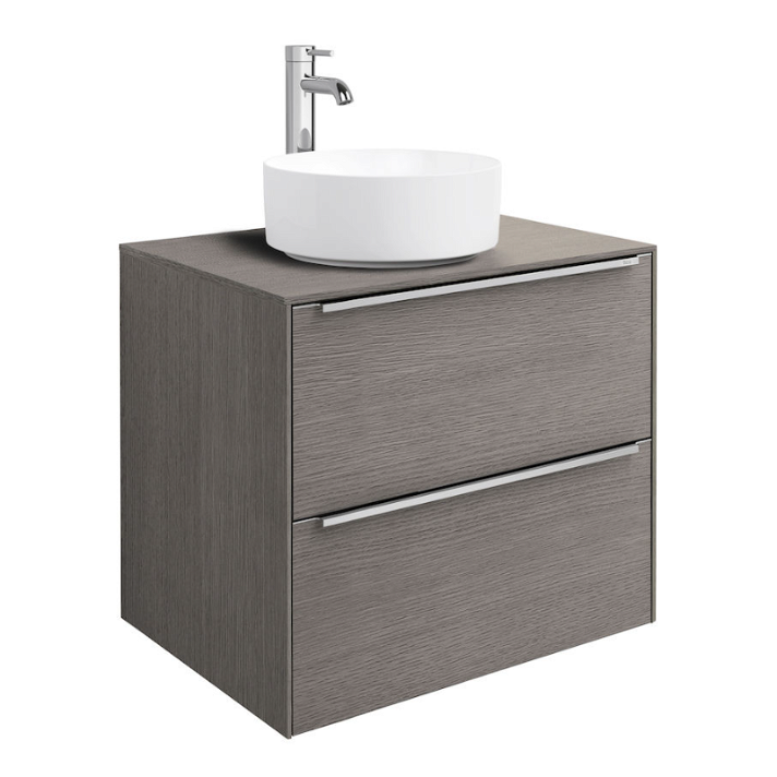 Meuble de salle de bains avec vasque sur plan et 2 tiroirs de 60 cm couleur chêne Inspira Round Roca