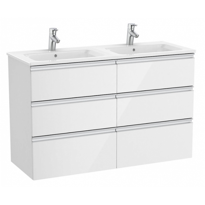 Mueble de baño con lavabo doble y 6 cajones de 120 cm de ancho color blanco brillo Unik The Gap Roca