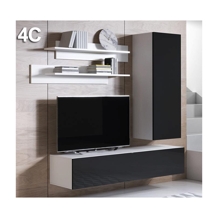 Conjunto de dos estantes y muebles suspendidos de color blanco y negro Leiko Domensino