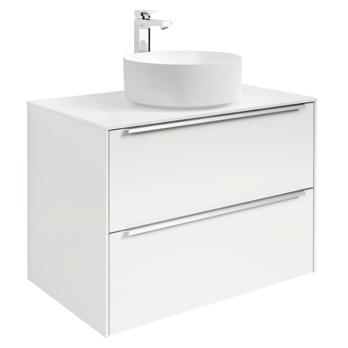 Meuble de salle de bains avec vasque sur plan et 2 tiroirs de 80 cm blanc Inspira Round Roca
