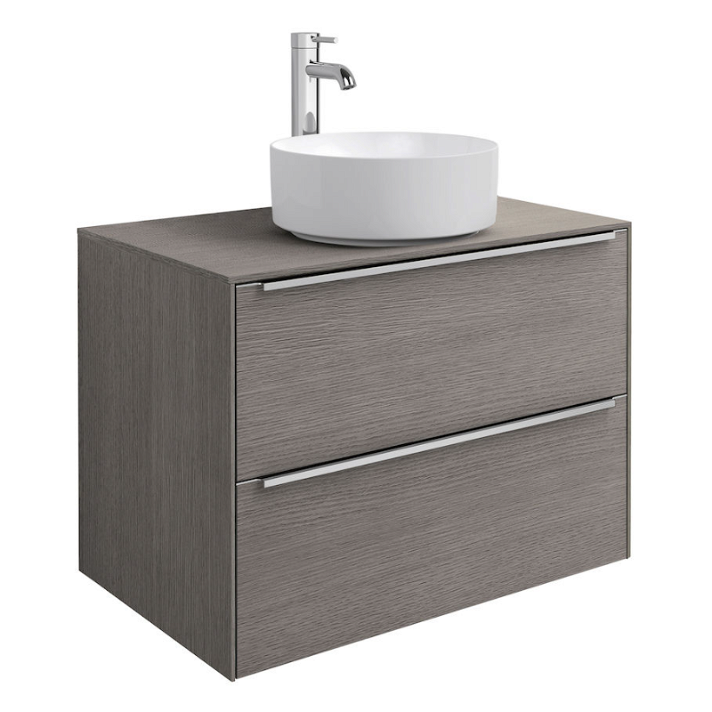 Meuble de salle de bains avec vasque sur plan et 2 tiroirs de 80 cm couleur chêne Inspira Round Roca