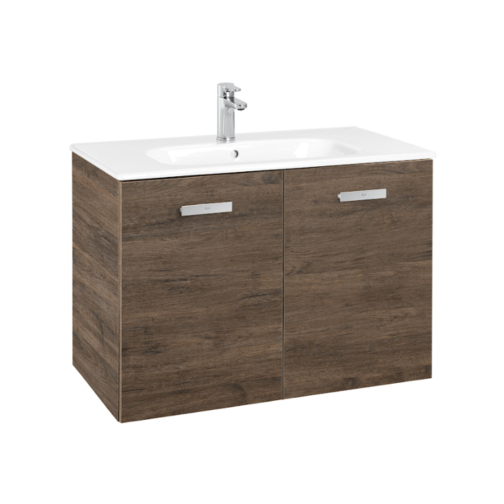 Mobiletto da bagno con lavabo e 2 ante larghezza 80 cm colore cedro Victoria Basic Roca