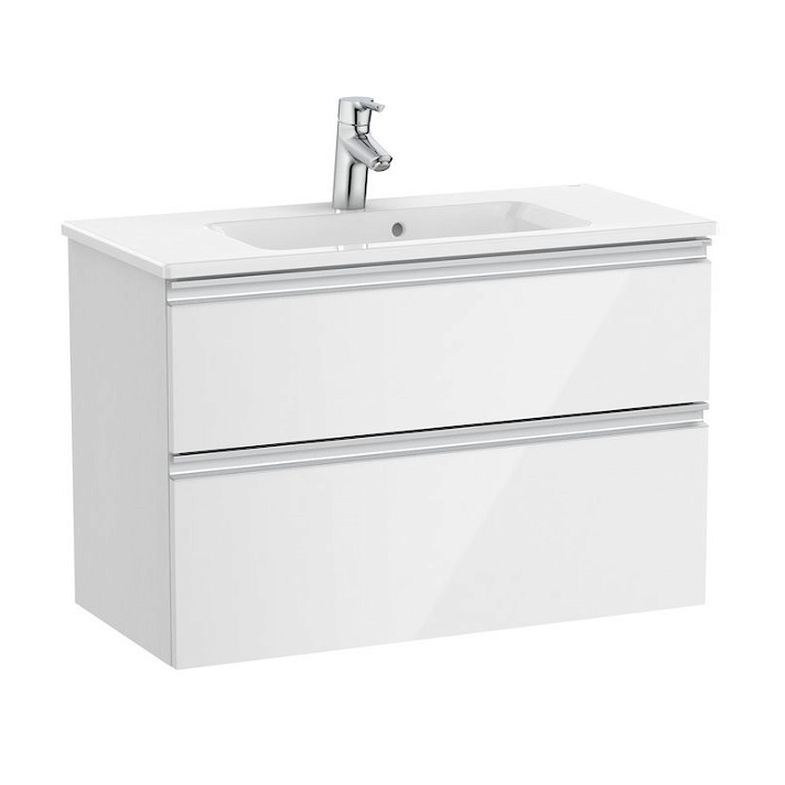 Mobile per bagno compatto con lavabo e 2 cassetti 80 cm di larghezza colore bianco lucido Unik The Gap Roca
