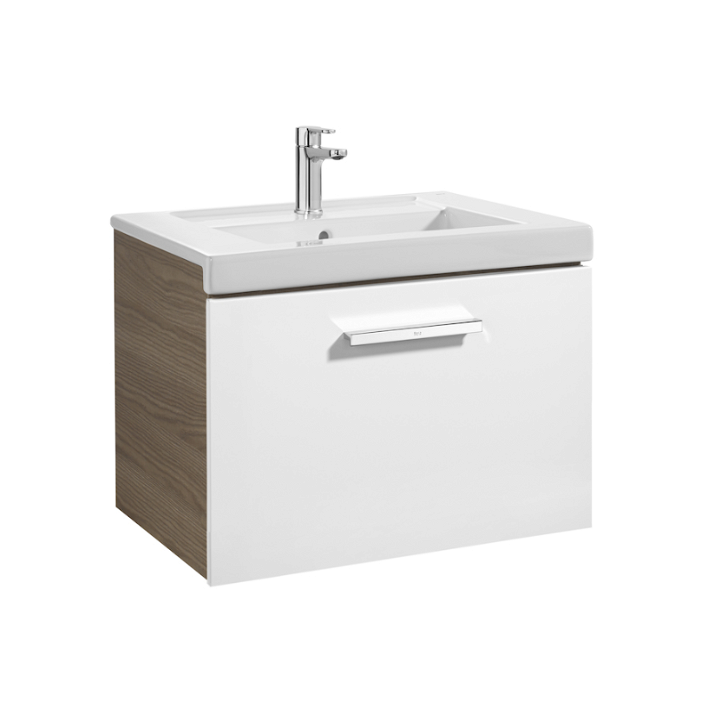 Mueble de baño con un lavabo y un cajón de 60 cm de ancho color blanco-fresno Unik Prisma Roca