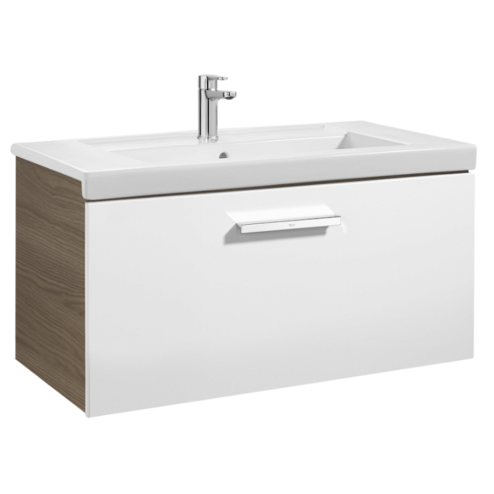 Móvel para casa de banho com lavatório e uma gaveta de 80 cm de largura branco-fresno Unik Prisma Roca