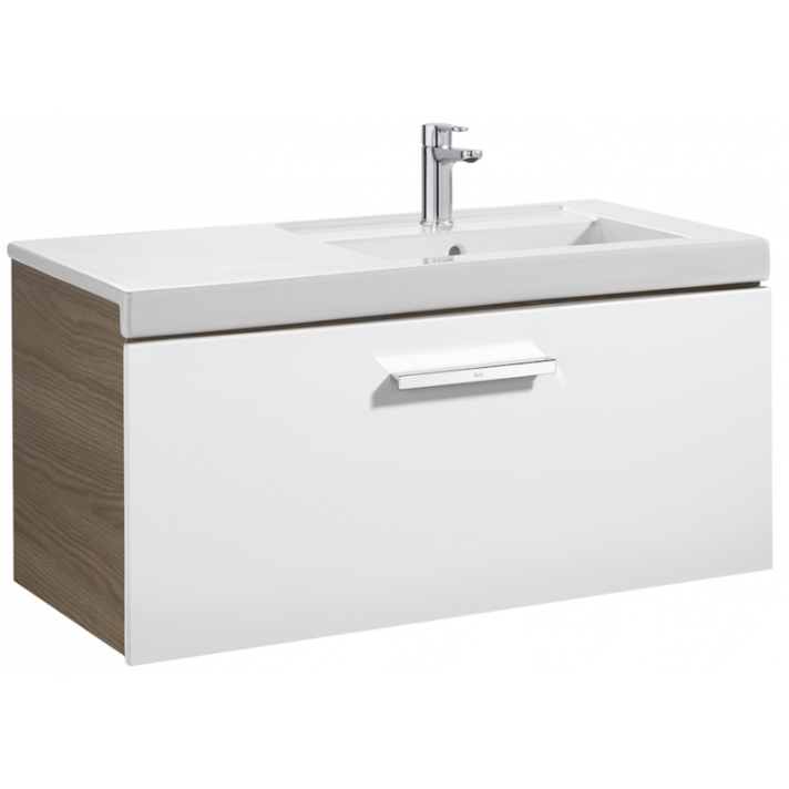 Meuble de salle de bains avec bac à droite et un tiroir de 90 cm blanc-frêne Unik Prisma Roca