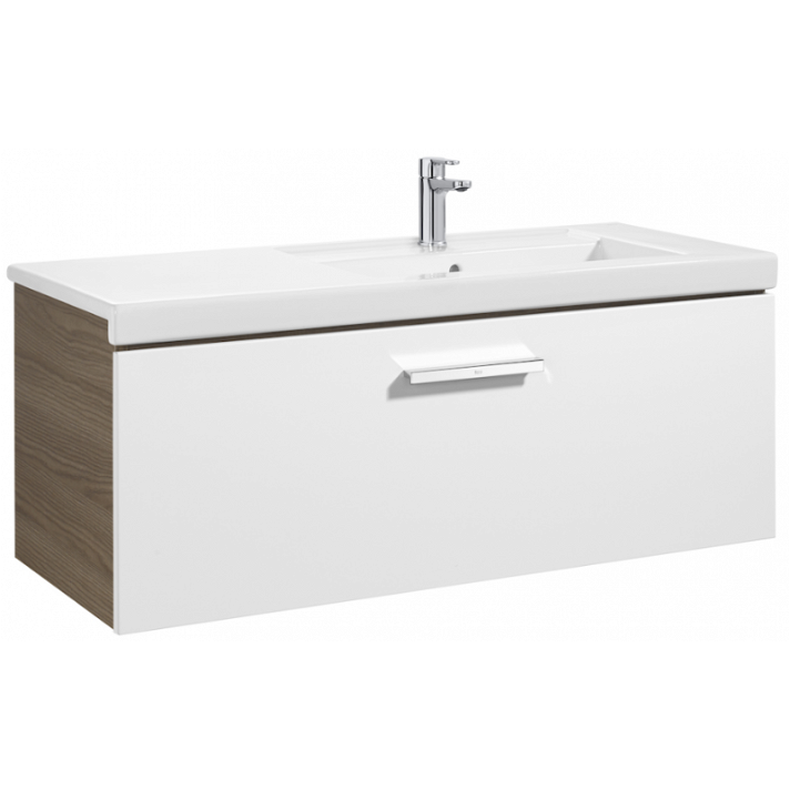 Meuble de salle de bains avec bac à droite et un tiroir de 110 cm blanc-frêne Unik Prisma Roca
