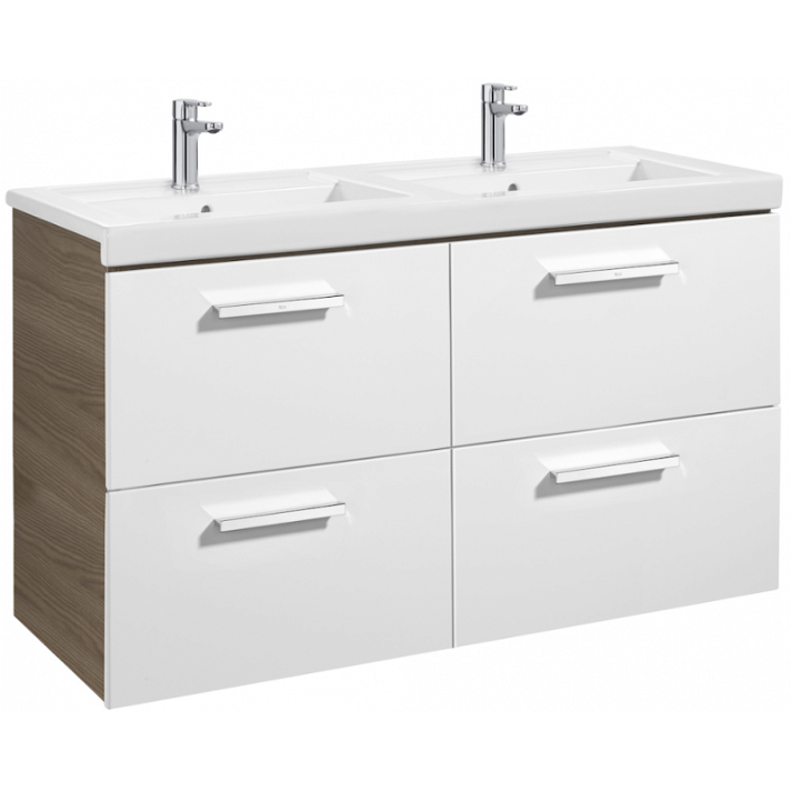 Mueble de baño con lavabo y 4 cajones de 120 cm de ancho color blanco-fresno Unik Prisma Roca