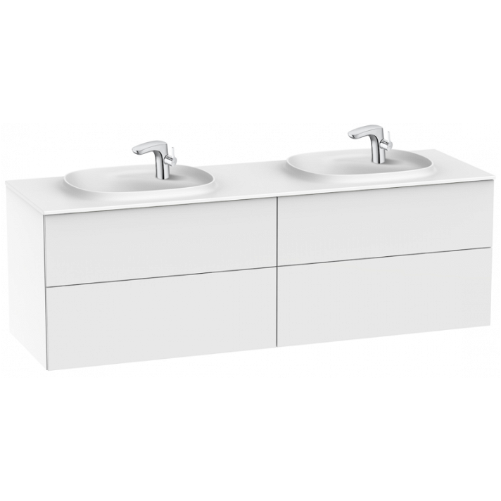 Meuble de salle de bains avec plan vasque double et 4 tiroirs de 160 cm blanc brillant Unik Beyond Roca