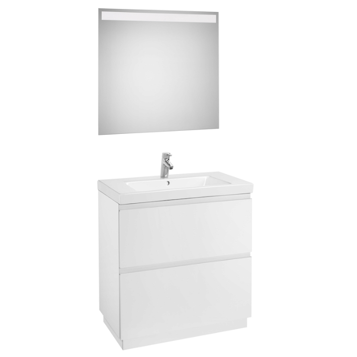 Conjunto de baño de 80 cm con espejo LED y un acabado en color blanco brillo Lander Roca