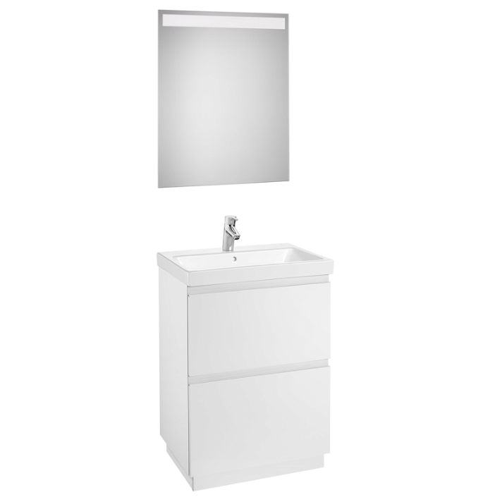 Conjunto de baño de 60 cm con espejo LED en acabado color blanco brillo Lander Roca