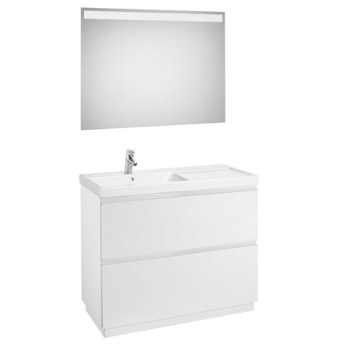 Conjunto de baño de 100 cm con lavabo izquierdo y dos cajones en acabado blanco brillo Lander Roca