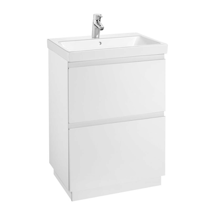 Meuble de salle de bains de 60 cm avec plan vasque et 2 tiroirs blanc brillant Lander Roca