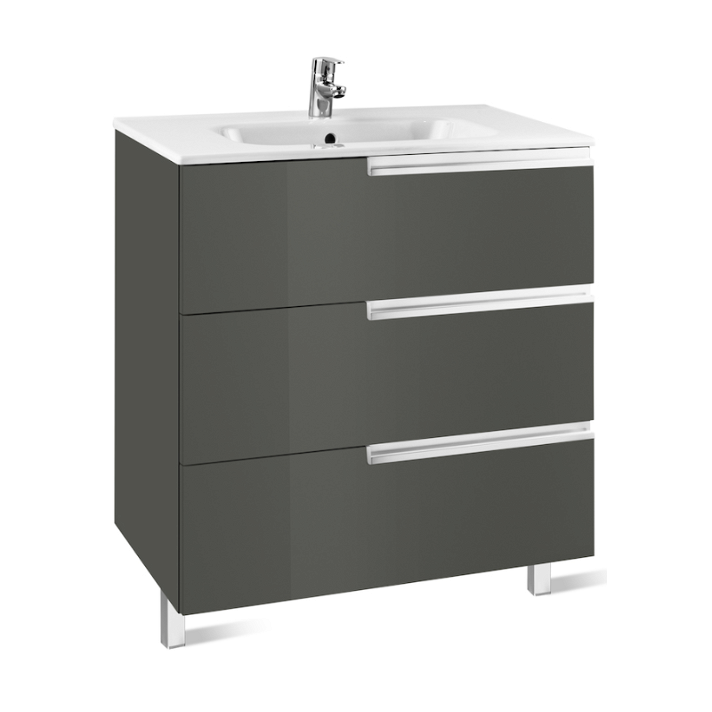 Meuble de salle de bains avec plan vasque et 3 tiroirs de 90 cm couleur grise Unik Family Victoria-N Roca