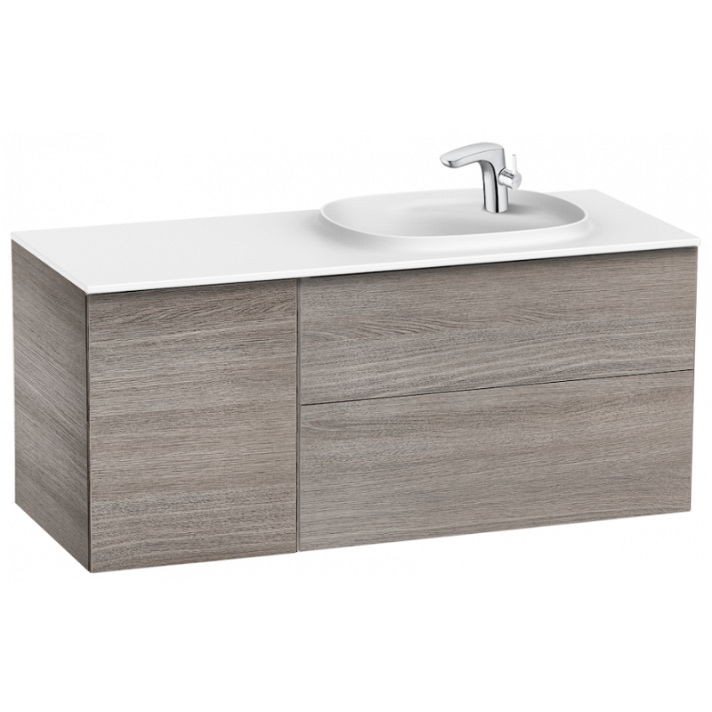 Mueble de baño de 120 cm de ancho con lavabo derecho color roble Unik Beyond Roca