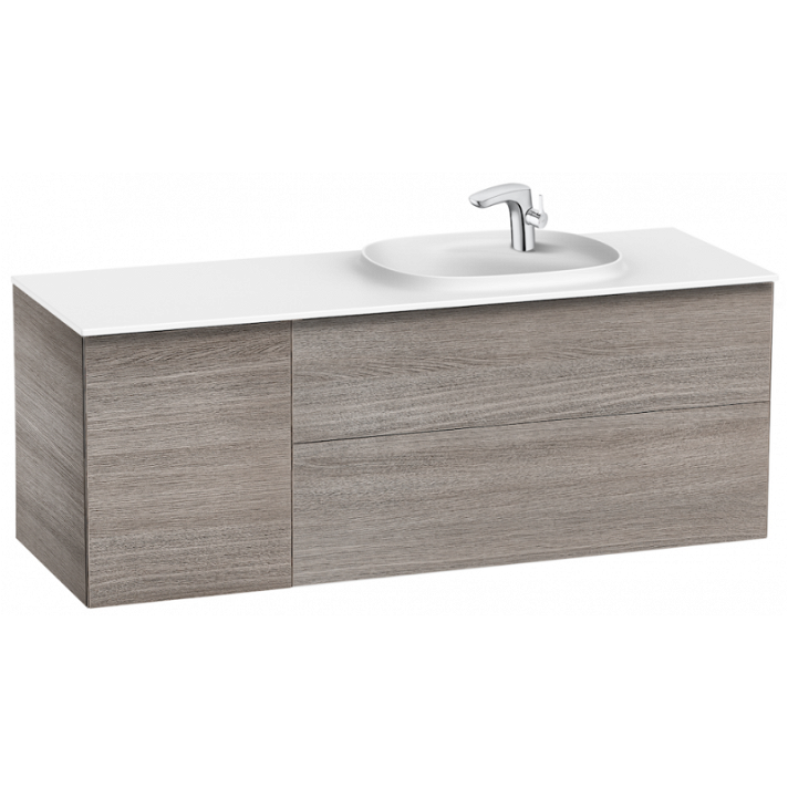 Mueble de baño de 140 cm de ancho con lavabo derecho color roble Unik Beyond Roca