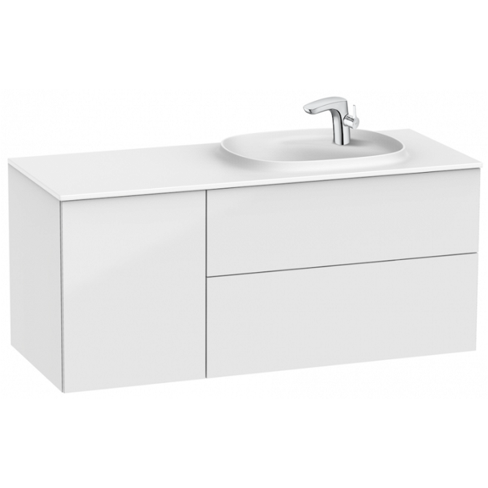Meuble de salle de bains de 120 cm avec bac à droite 2 tiroirs et 1 porte blanc brillant Unik Beyond Roca