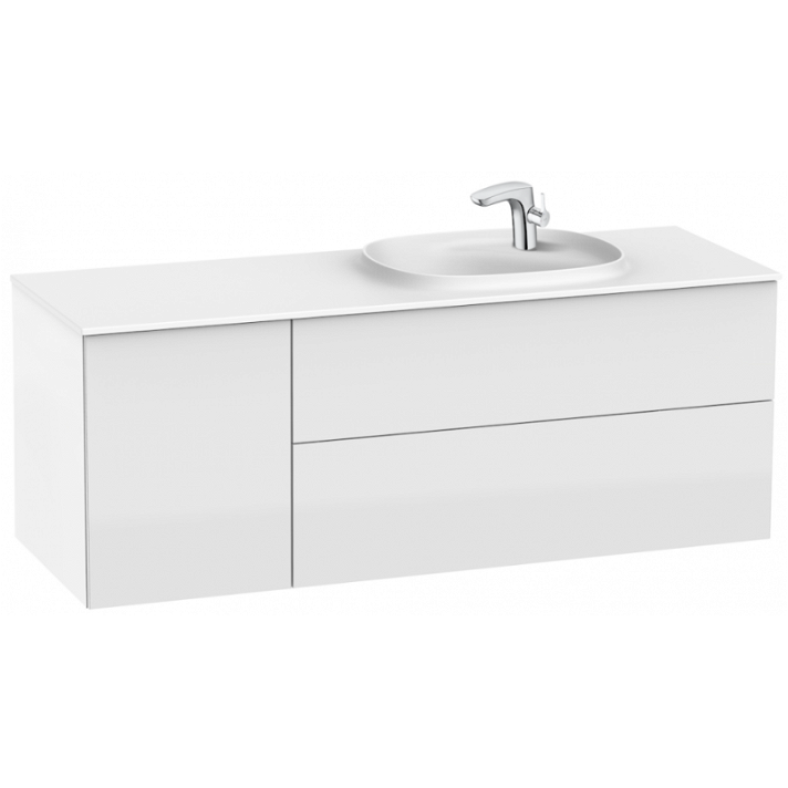 Meuble de salle de bains de 140 cm avec bac à droite 2 tiroirs et 1 porte blanc brillant Unik Beyond Roca